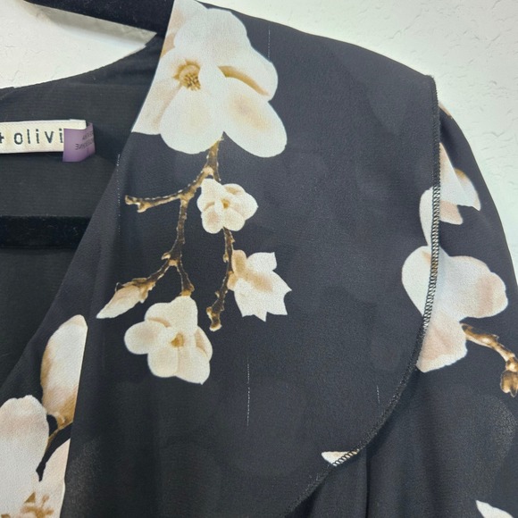 Alice + Olivia 6 Kye Floral Ruffle Midi Dress Black White Flowers Party Cocktail - Picture 5 of 11